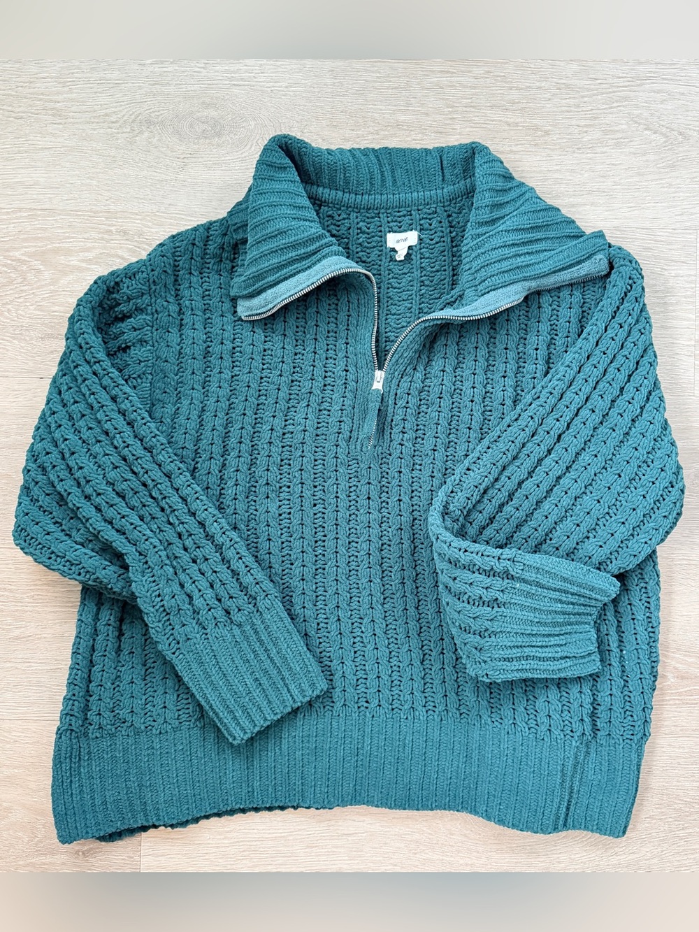 Aerie 1/4 Zip Cable Knit Oversized Sweater, XL Pine Green